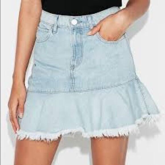 Express Dresses & Skirts - Express High Rise Frayed Denim Mini Skirt Size 14 NWT Coastal Cowgirl Western
